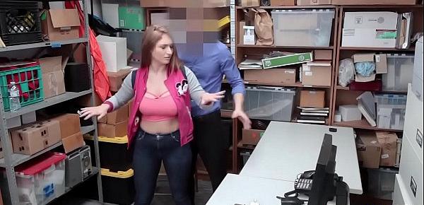  Chubby teen thief fucked by security in front of her mom